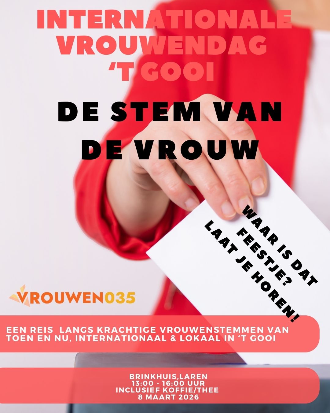 Ticket 8 maart 2026 gezamenlijke viering Internationale Vrouwen Dag 't Gooi 2026